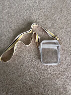 Clear Crossbody Stadium Bag with Striped Yellow Accent Strap